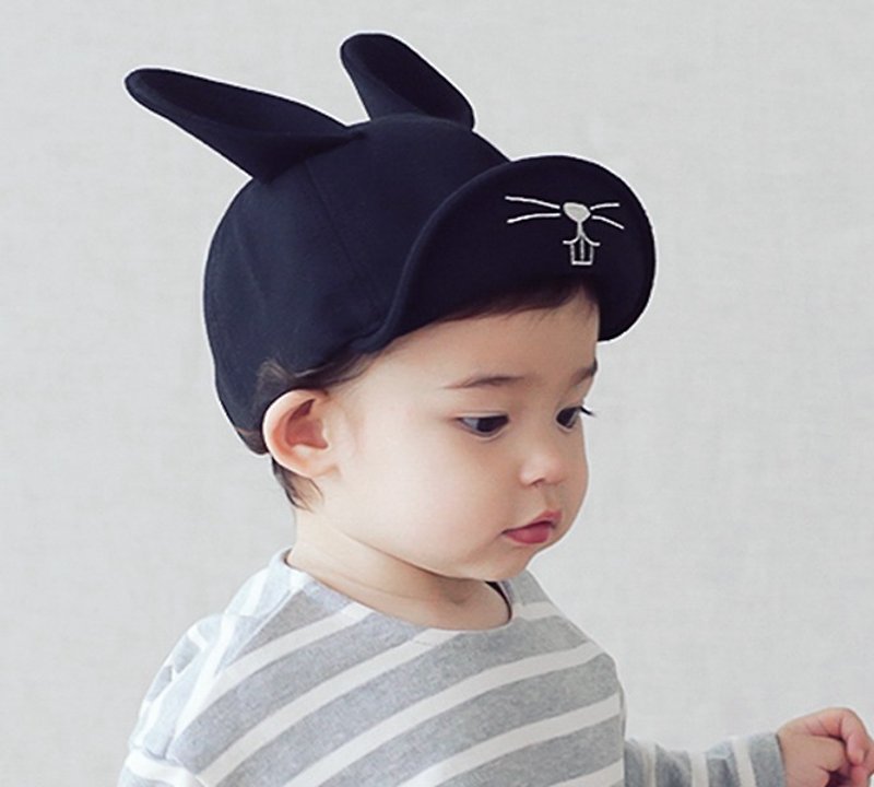 Happy Prince Baby cute rabbit ears baseball cap made in Korea - ผ้ากันเปื้อน - ผ้าฝ้าย/ผ้าลินิน สีดำ