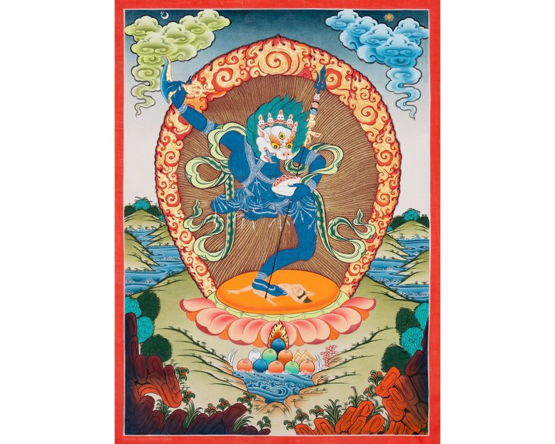 唐卡藝術  獅面智慧本尊辛哈穆卡 - 壁貼/牆壁裝飾 - 其他材質 多色