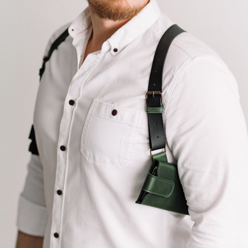 Leather Phone Bags Shoulder Holster Case and Wallet / Waxed & Leather Straps - 其他 - 真皮 綠色