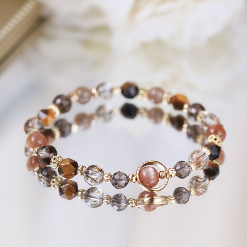 Black Gold Super Seven Stone Backbone Sun Stone Lucky Nobles Avoid Evil Health Crystal Bracelet Sarah - Bracelets - Crystal 