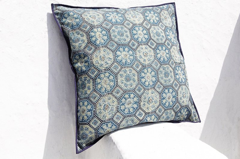 Handmade woodcut printed pillowcase / cotton printed pillowcase / handmade printed pillowcase - indigo blue dye - Pillows & Cushions - Cotton & Hemp Blue