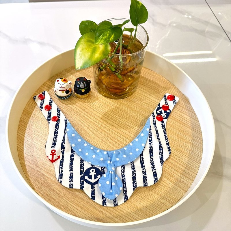 原創設計 寵物海軍水手款手作領巾- 適合中大型狗貓 - 客製化寵物商品 - 棉．麻 藍色