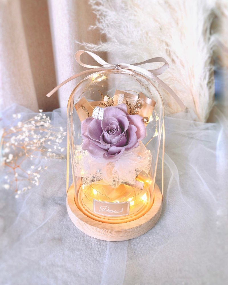 永生花玻璃盅-氣質丁香紫 l 日本玫瑰 永生花玻璃罩 乾燥花 - 乾燥花/永生花 - 植物．花 紫色