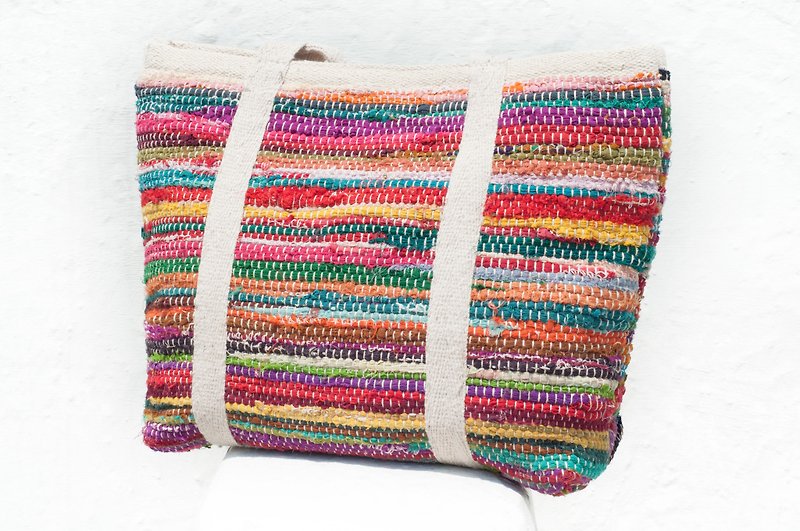 棉布編織布輕便包 斜背包 側背包 肩背包 托特包 購物袋-彩虹水彩