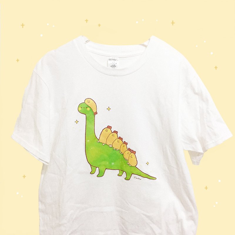 Shrimp Dinosaur T / Short Sleeve T-shirt - เสื้อฮู้ด - ผ้าฝ้าย/ผ้าลินิน ขาว
