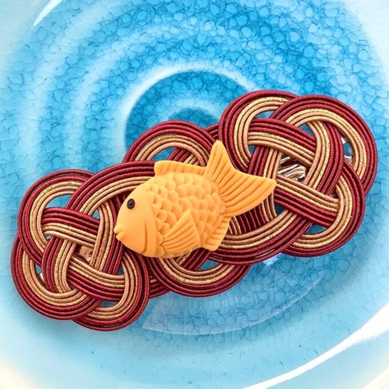 【たい焼き】水引　バレッタ　かわいい　おやつ　鯛　魚　和菓子 - 髮夾/髮圈 - 其他材質 咖啡色