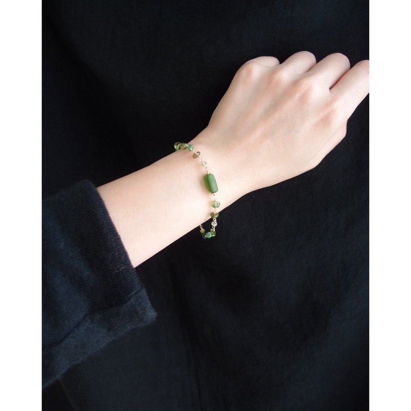 【K14gf】Nephrite Mixed Stone Bracelet ネフライト ブレスレット - 手鍊/手環 - 寶石 綠色