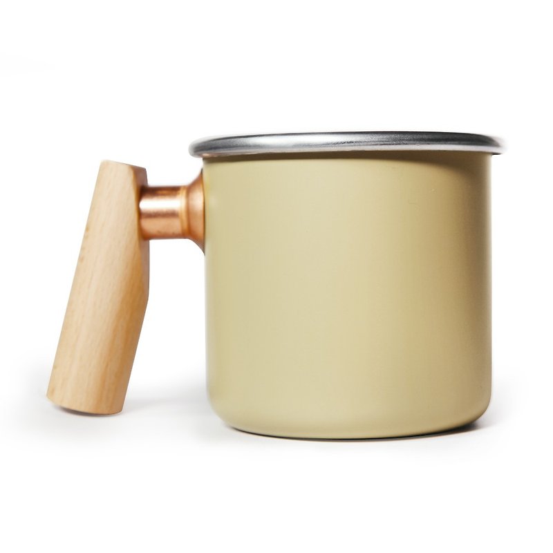 Wooden handle stainless steel mug 400ml (Sand) - Mugs - Stainless Steel Khaki