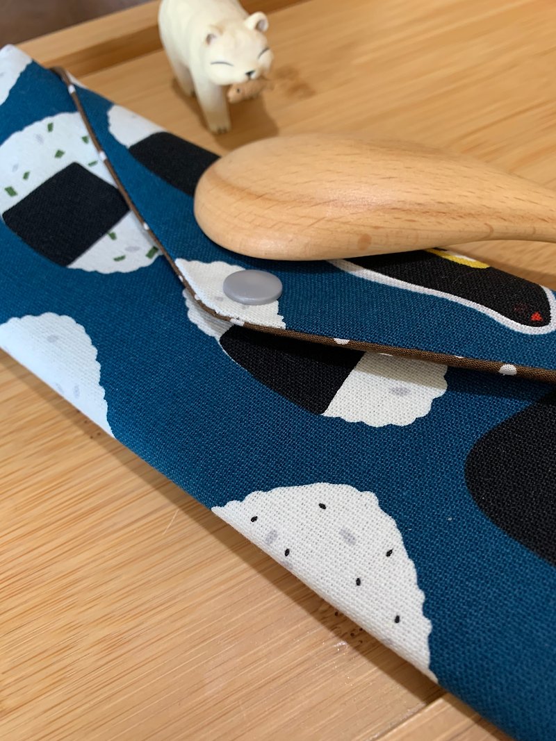 Wenqingfeng Environmentally Friendly Cotton Chopsticks Bag~ Delicious and charming blue triangle sushi Japanese trendy food at the home of rice balls - Storage - Cotton & Hemp Blue