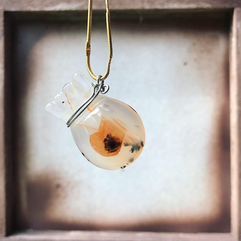 [Lost and find] Natural Stone Ocean Agate Flower Wallet Necklace HC17 - Necklaces - Gemstone Orange