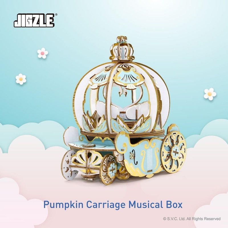 【客製刻字】Jigzle 3D木製拼圖 - 音樂南瓜車戒指座 婚禮送禮 - 拼圖 - 木頭 多色