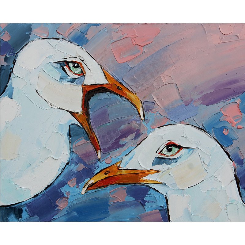 海鸥 画鸟 原创艺术 浮雕艺术品 小型油画壁画 - 海報/掛畫/掛布 - 其他材質 藍色