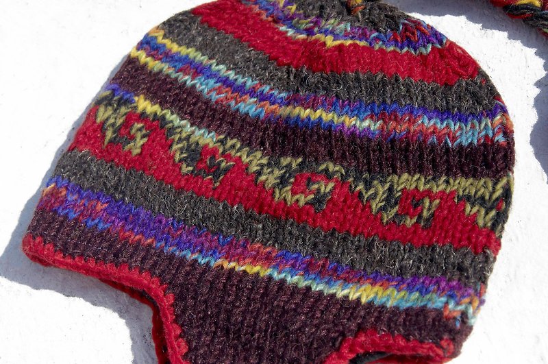 Christmas gifts limited edition gift a handmade knitted wool hat / handmade wool cap / knitted wool cap / flying cap / wool cap - South American wind sunset rainbow ethnic totem - หมวก - ขนแกะ หลากหลายสี