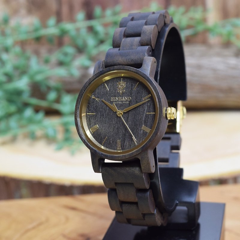 EINBAND Reise Sandalwood & Gold 32mm Wooden Watch - นาฬิกาคู่ - ไม้ สีนำ้ตาล