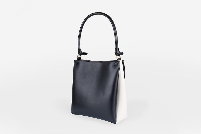 Mini Two-Tone Tote | Black x White - Handbags & Totes - Faux Leather Black