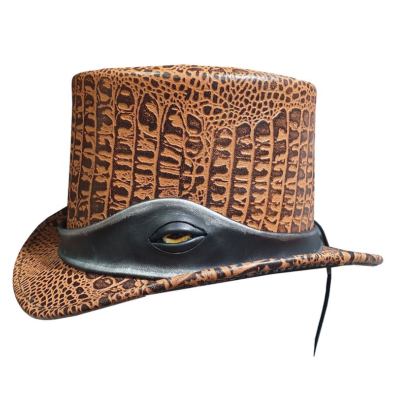 Crocodile Eye Band El Dorado Leather Top Hat - หมวก - หนังแท้ สีนำ้ตาล