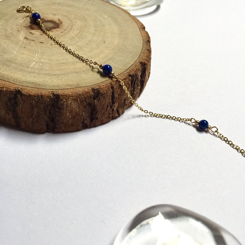 Custom-made 14KGF 14K gold-covered natural lapis lazuli bracelet, bracelet, necklace - สร้อยข้อมือ - เครื่องประดับพลอย สีน้ำเงิน