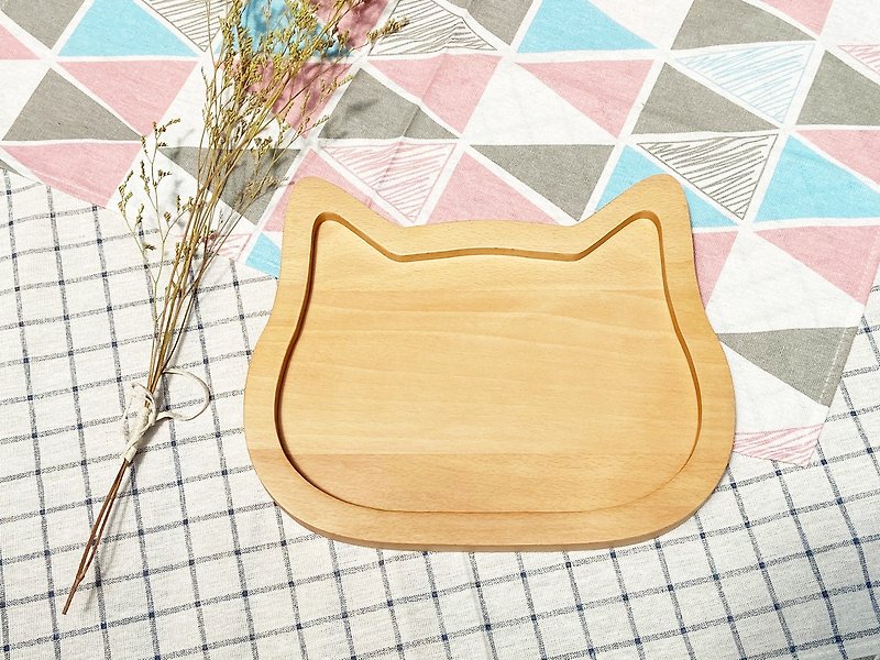 Cute animal dinner plate made of logs-cat type - จานเล็ก - ไม้ สีนำ้ตาล
