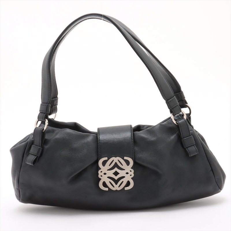 Loewe black soft sheepskin shoulder bag side carry armpit dumpling bag Japanese second-hand - กระเป๋าแมสเซนเจอร์ - หนังแท้ สีดำ