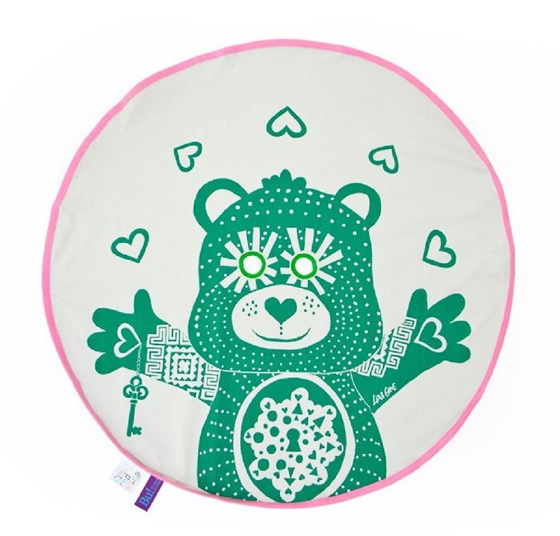 BU! BLANKIE Peekaboo Organic Cotton Blanket – Teddy Bear Green (Pink Edge) - Bedding - Cotton & Hemp Green
