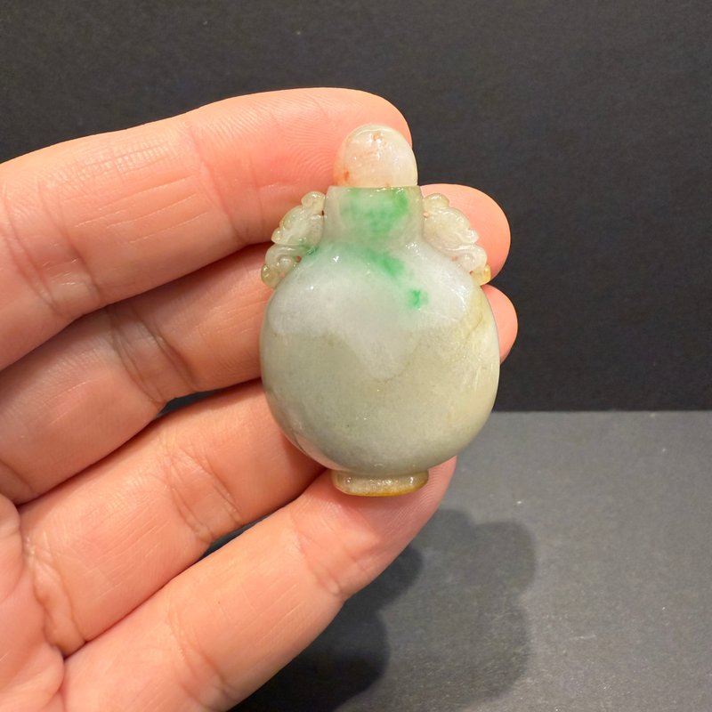 Hanyue Jewelry Natural Burmese Jadeite Tri-color Snuff Bottle - Yellow, Green, Red - Fu Lu Shou - Burmese Jade Ornament - อื่นๆ - หยก 