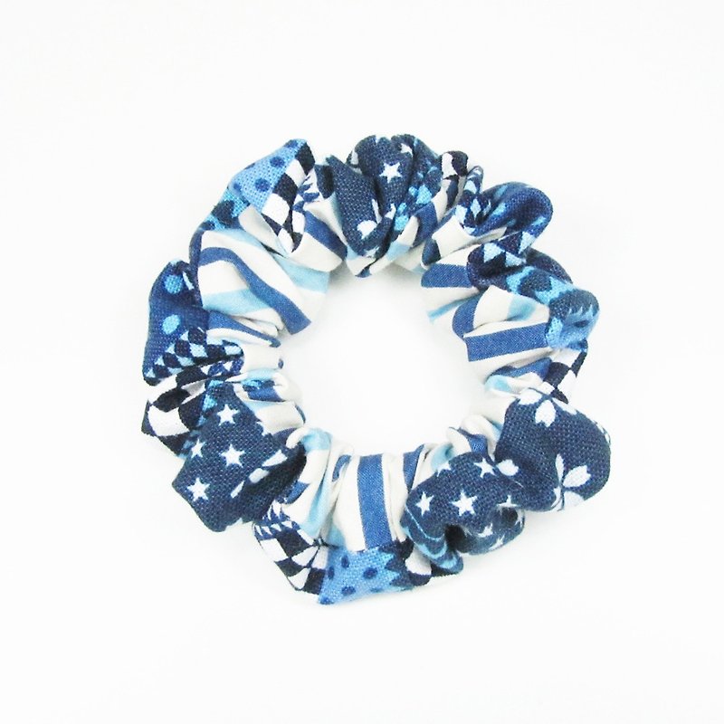 Indigo Shards-Hand-stitched small intestine circle hair circle hair bundle - Hair Accessories - Cotton & Hemp Blue
