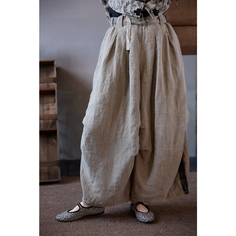 侘寂亞麻重工古董寬松顯瘦花苞休閒褲 - 女長褲 - 棉．麻 