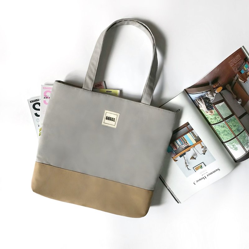 Japanese Simple Color Matching Large Capacity Shoulder Bag Gray + Khaki - กระเป๋าแมสเซนเจอร์ - ผ้าฝ้าย/ผ้าลินิน สีกากี