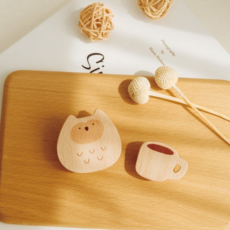 [Haohao MEMO Clip-Coffee Owl] Business card holder/message holder/office accessories - Other - Wood Brown