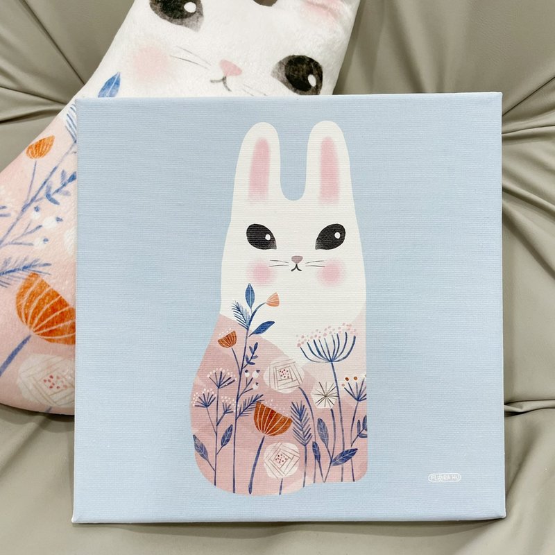 【Flora原創設計】白花兔 | 20×20CM 無框畫 - 海報/掛畫/掛布 - 棉．麻 多色