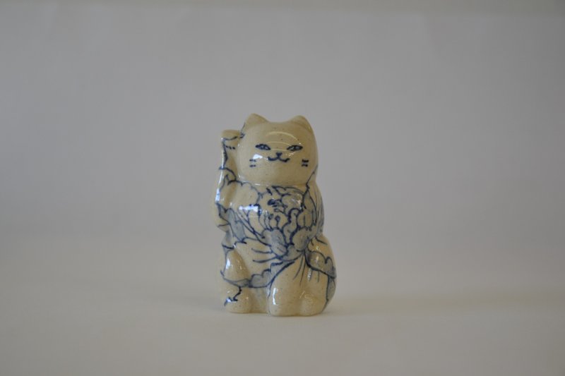 招き猫　S  牡丹 - 擺飾/家飾品 - 陶 