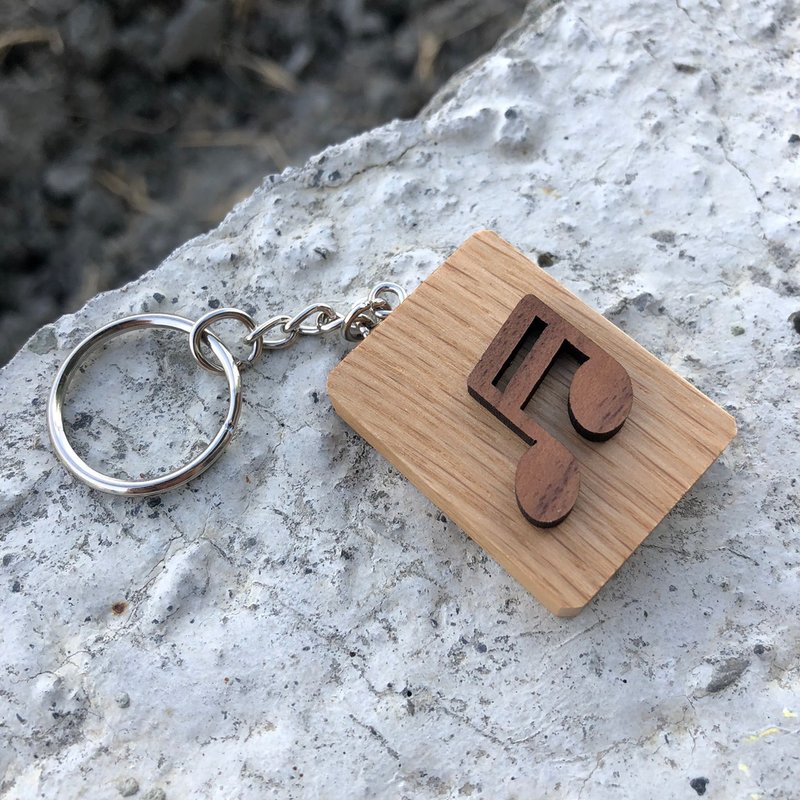 Solid wood key ring notes clef music re-sharp mark eighth note - Keychains - Wood Brown