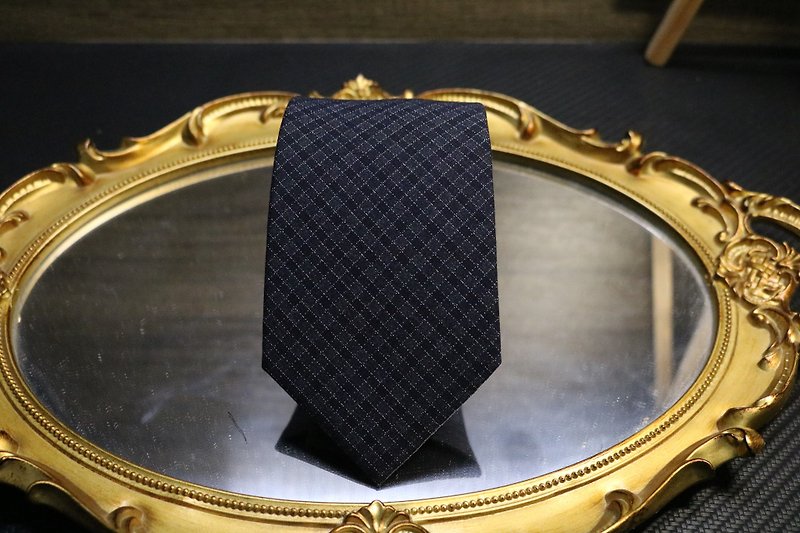 深蓝小格纹ウールネクタイ绅士ビジネス狭版necktie - ネクタイ・タイピン - ウール 多色