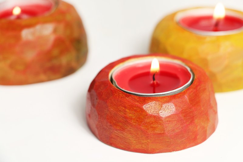 可愛木製蘋果燭臺(附一個蠟燭)--木刻--純手工--手作【可挑色】 - 香氛蠟燭/燭台 - 木頭 紅色