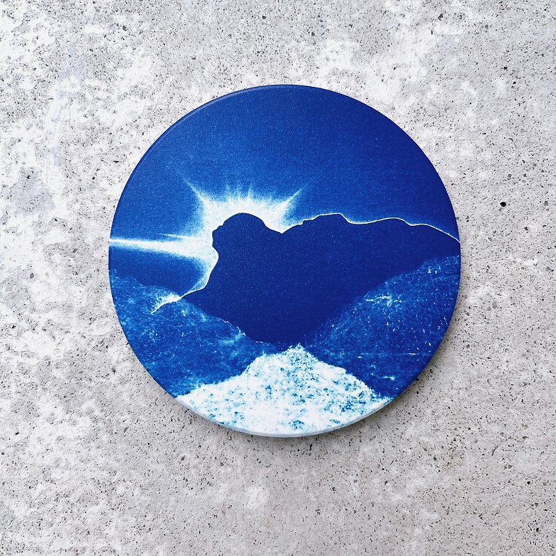 Cyanotype Digital Print Coaster, Hong Kong Illustration Design - Coasters - Pottery Blue
