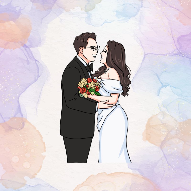 【客製似顏繪】人像 情侶 結婚 婚照 婚帖 婚紗 ⋯HG寫實風全身⋯ - 似顏繪/客製畫 - 其他材質 