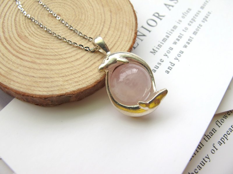 Pink crystal x 925 silver [Pink Star Dolphin] - Natural stone necklace series - สร้อยคอ - คริสตัล สึชมพู