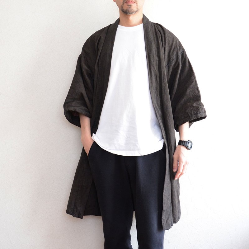 羽織 メンズ 着物 古布 木綿 縞模様 リメイク素材 アンティーク ジャパンヴィンテージ 卍崩し - 男夾克/外套 - 棉．麻 
