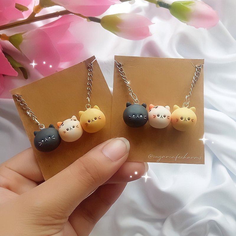 Triple Cat Necklace handmade cute miniature cats kitty kitten