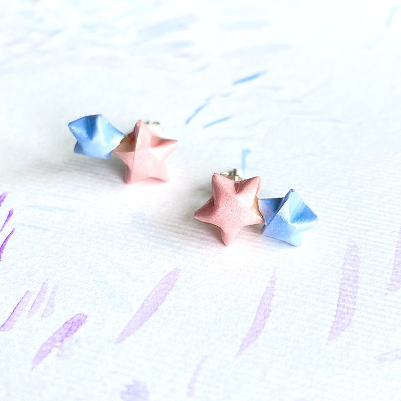 Lucky Twins Star Origami Waterproof Earrings (Pink + Lavender) - Earrings & Clip-ons - Sterling Silver Pink