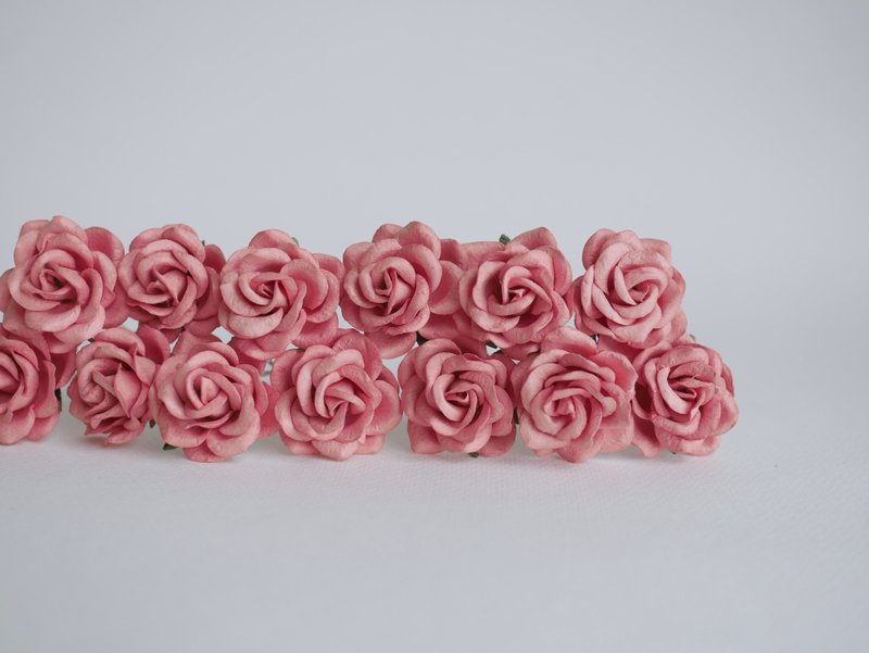 Paper Flower, 25 pieces DIY mulberry curve rose paper size 3.5 cm., coral color - 其他 - 紙 粉紅色
