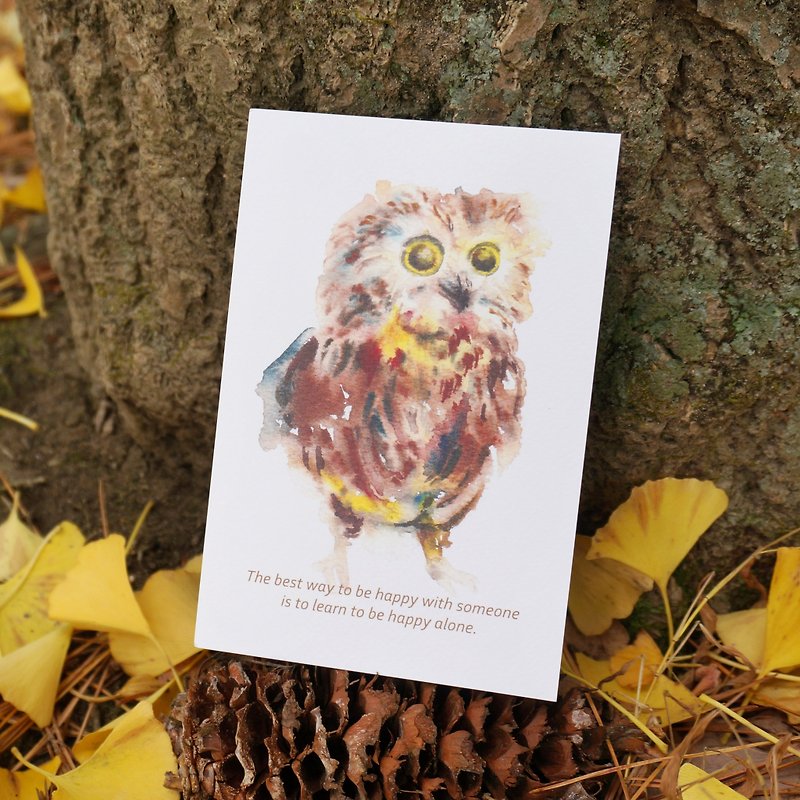 Lovely Animal watercolor postcard, Greeting card, Birthday card, print - OWL - Cards & Postcards - Paper Brown
