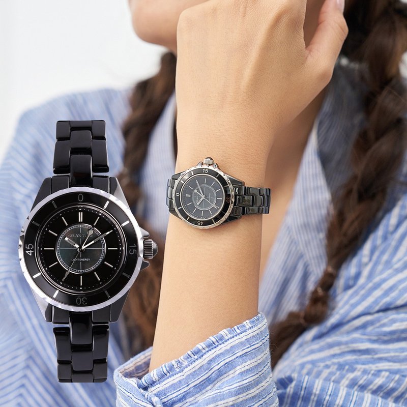 RELAX TIME Solar Time Royal Seal Ceramic Series-Black Silver(RT-107S-3B) - Women's Watches - Stainless Steel Black