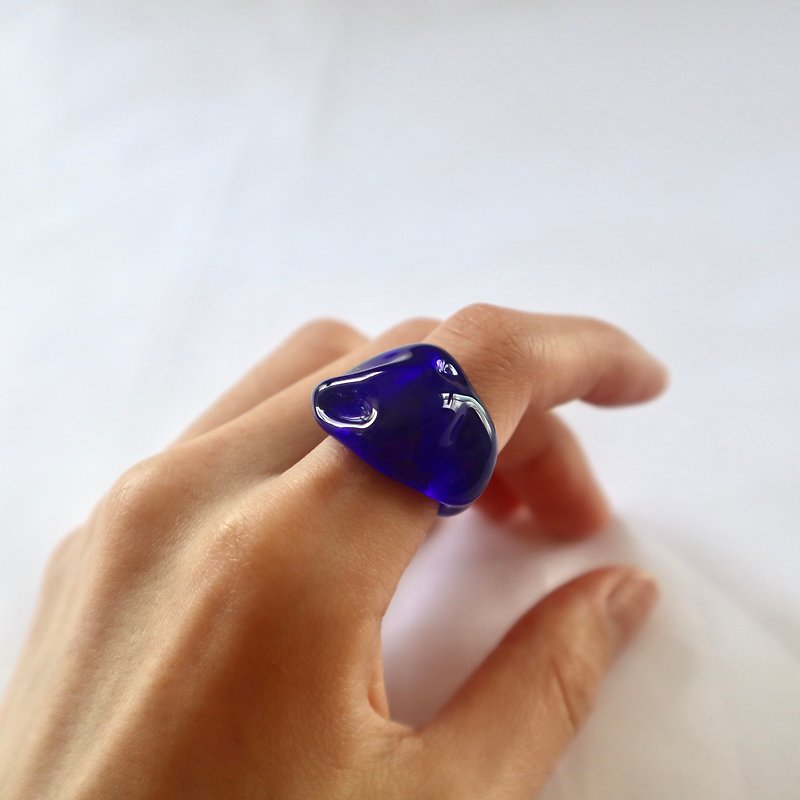 lapis lazuli   ガラス リング  clear glass ring - リング - ガラス ブルー