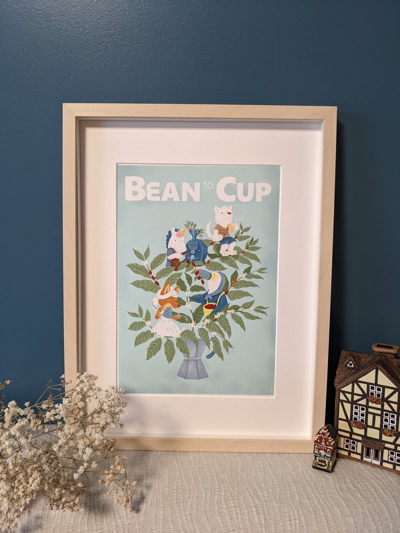 Bean to cup - Fine art print - โปสเตอร์ - กระดาษ สีน้ำเงิน