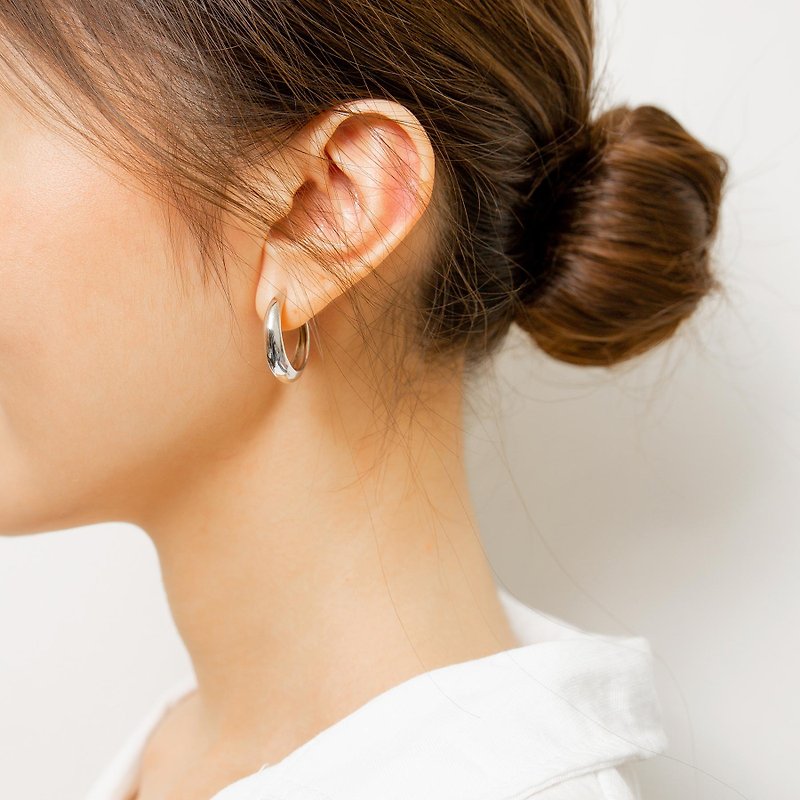 Hoop Silver Earrings sterling silver hoop earrings (S) 22mm ear pin type/clip type - Earrings & Clip-ons - Sterling Silver 
