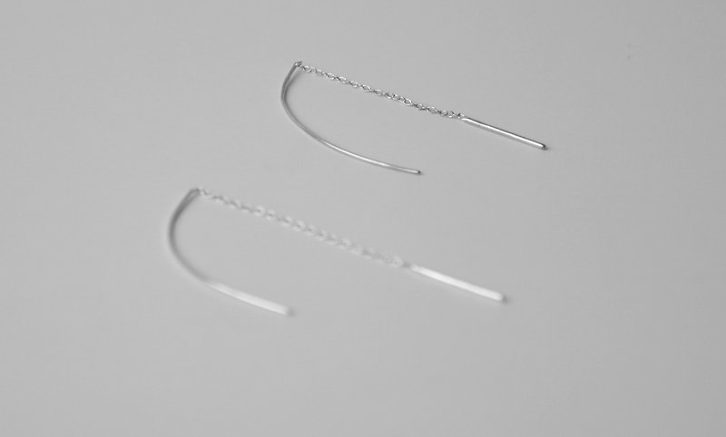 Minimalist pendant chain can be worn twice without ear buckle, earrings, ear pins-sterling silver - ต่างหู - โลหะ สีเงิน
