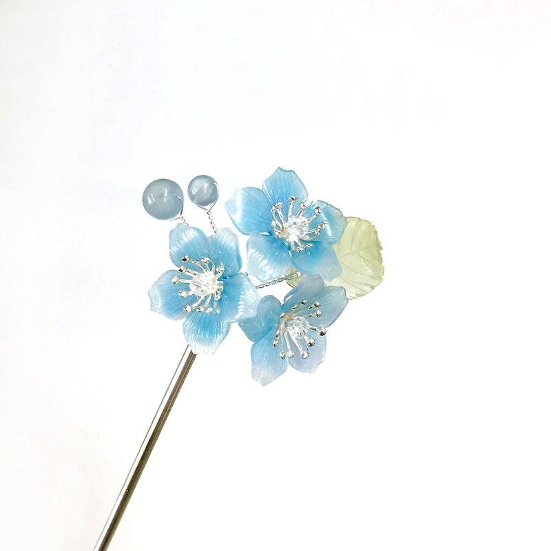 [Ruosang] Spring. Ying Ji IV. Blue style. The mountain cherry hairpin. Resin sakura hairpin. - เครื่องประดับผม - เรซิน สีน้ำเงิน