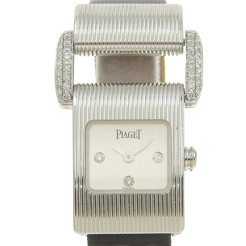 【日本直送】ピアジェ PIAGET ミスプロトコール 腕時計 ダイヤラグ 3Pダイヤインデックス 5222 K18WG×レザー 黒 クオーツ レディース【中古】 - 女錶 - 貴金屬 銀色