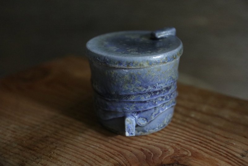 Wood-fired cobalt blue small tea jar / mat jar - ถ้วย - เครื่องลายคราม สีน้ำเงิน